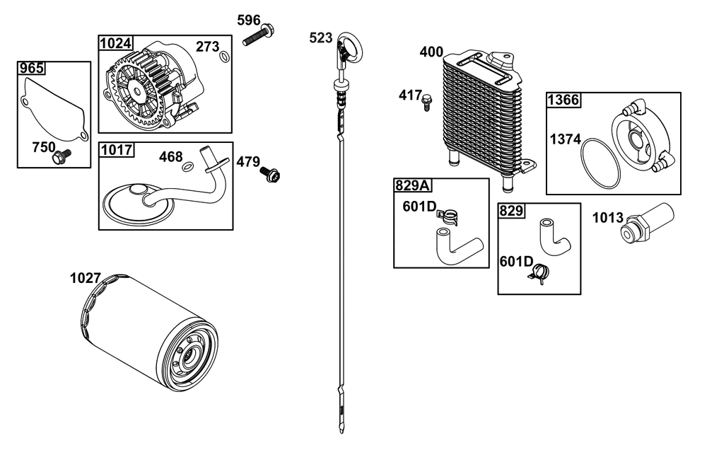 Lubrication Group Diagram and Parts List for 61G477-0106-J1  Briggs and Stratton Engine